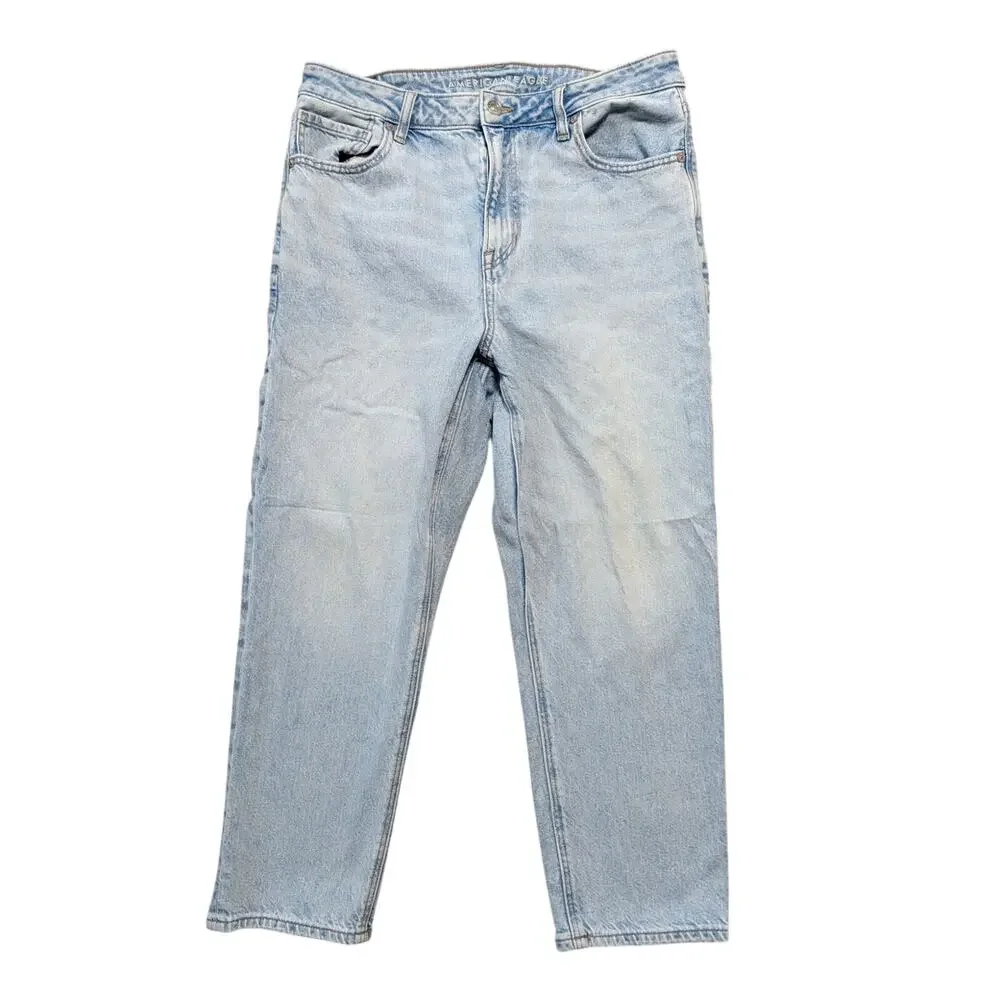 American Eagle Women's Mom Jean Strigid Light Wash Denim Cotton Pants 12 X-Short - Picture 1 of 9